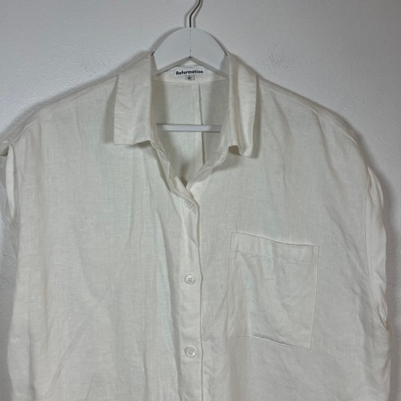 Reformation Maira Linen Top Womens L White Sleeveless Button Down Shirt Relaxed - Picture 3 of 11